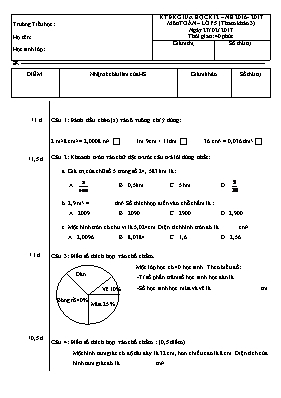 Đề và đáp án kiểm tra định kì giữa học kì II Toán lớp 5 - Năm học 2016-2017